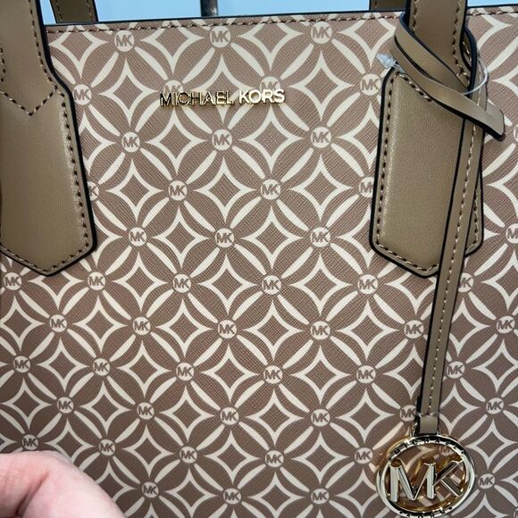 Michael Kors Large Signature Logo Tote Bag Maple Camel Light Brown Tan Purse - Picture 5 of 12